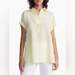 NWT Lafayette 148 ORGANIC LINEN DOLMAN POLO yellow melange size XS